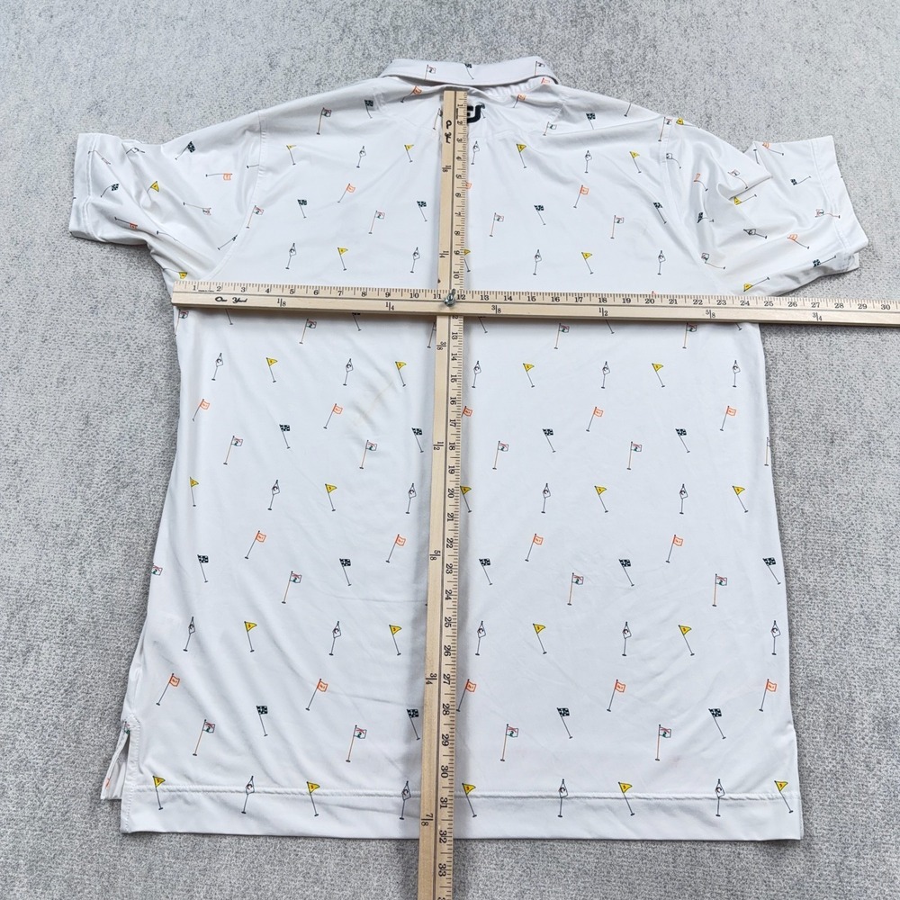 FootJoy Polo Shirt Men XL White Pinehurst Flags Geometric All Over Print STAIN* - Picture 9 of 12